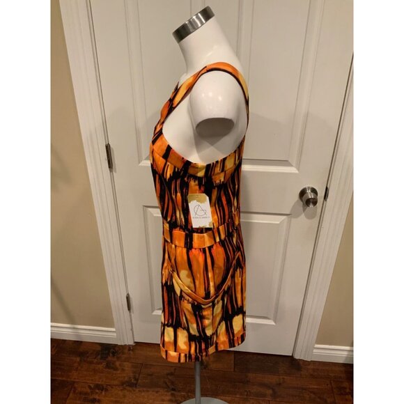 Michael Kors Orange & Black Flame Sheath Dress, Size 8 - Picture 5 of 7